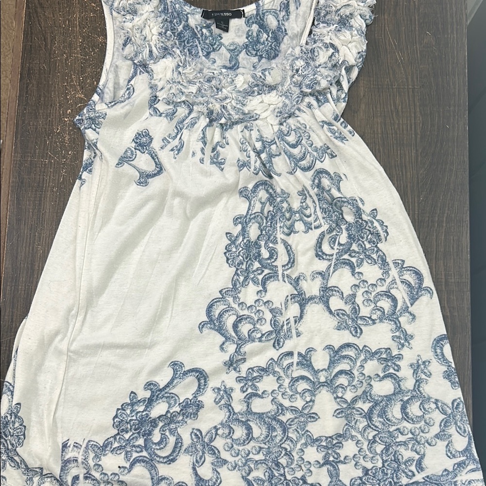 Espresso Blue and White Sleeveless Top for Wedding Guest